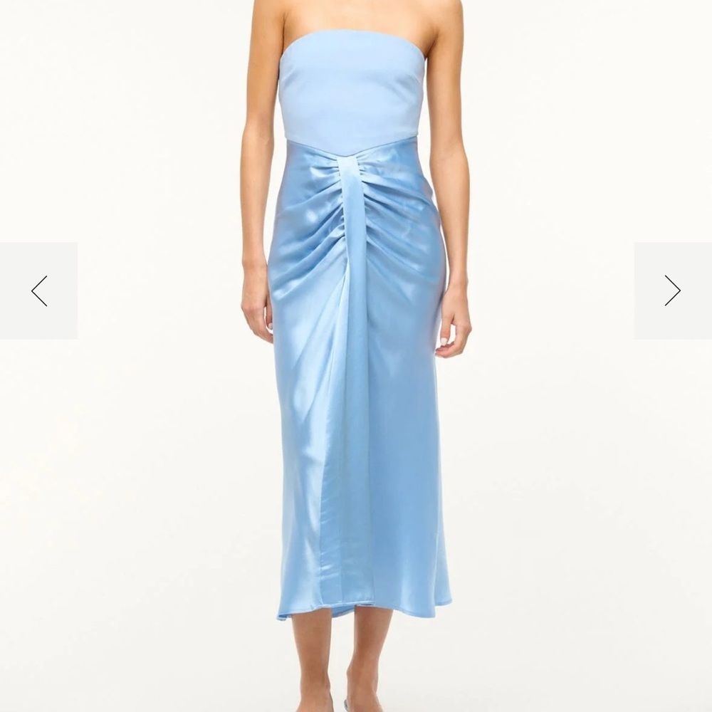 STAUD Azure Blue Wayfaring Strapless Midi Dress - Picture 4 of 4